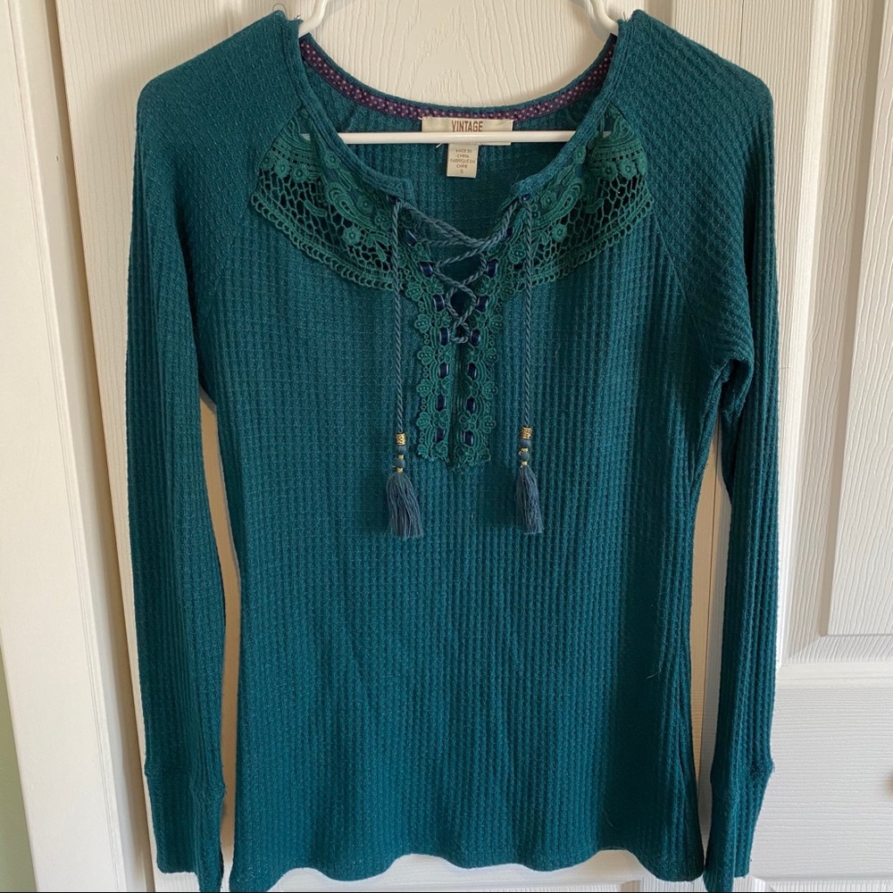 Waffle Weave Lace Up Shirt